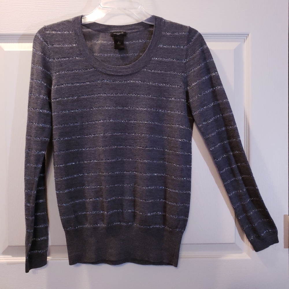 Gray and Metallic Silver Striped Sweater